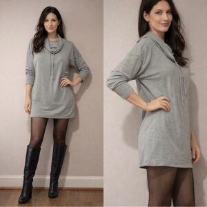 J JILL Cotton Soft Cowl Neck Long Sleeve Shirt Tunic Dress Heather Gray Sz M